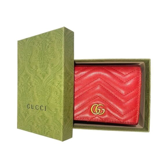 GUCCI GG MARMONT RED MATELASSÉ LEATHER CARD CASE WALLET - Picture 3 of 12